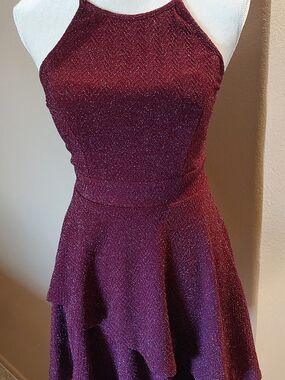 Speechless Metallic Wine High-Low Party Dress